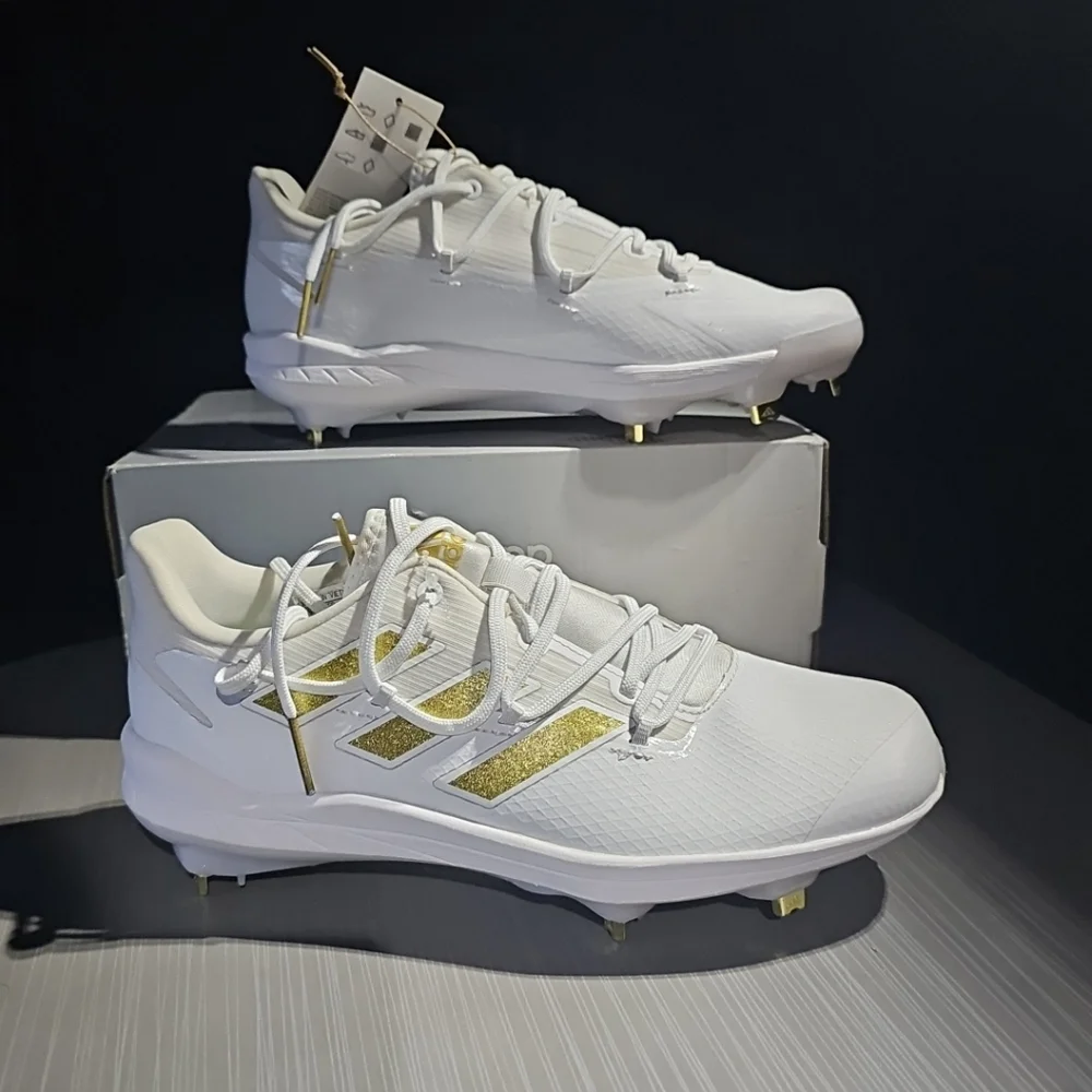 Adidas Adizero Afterburner 8‎ Mens Size 8 White Gold Running Baseball Cleats NWT